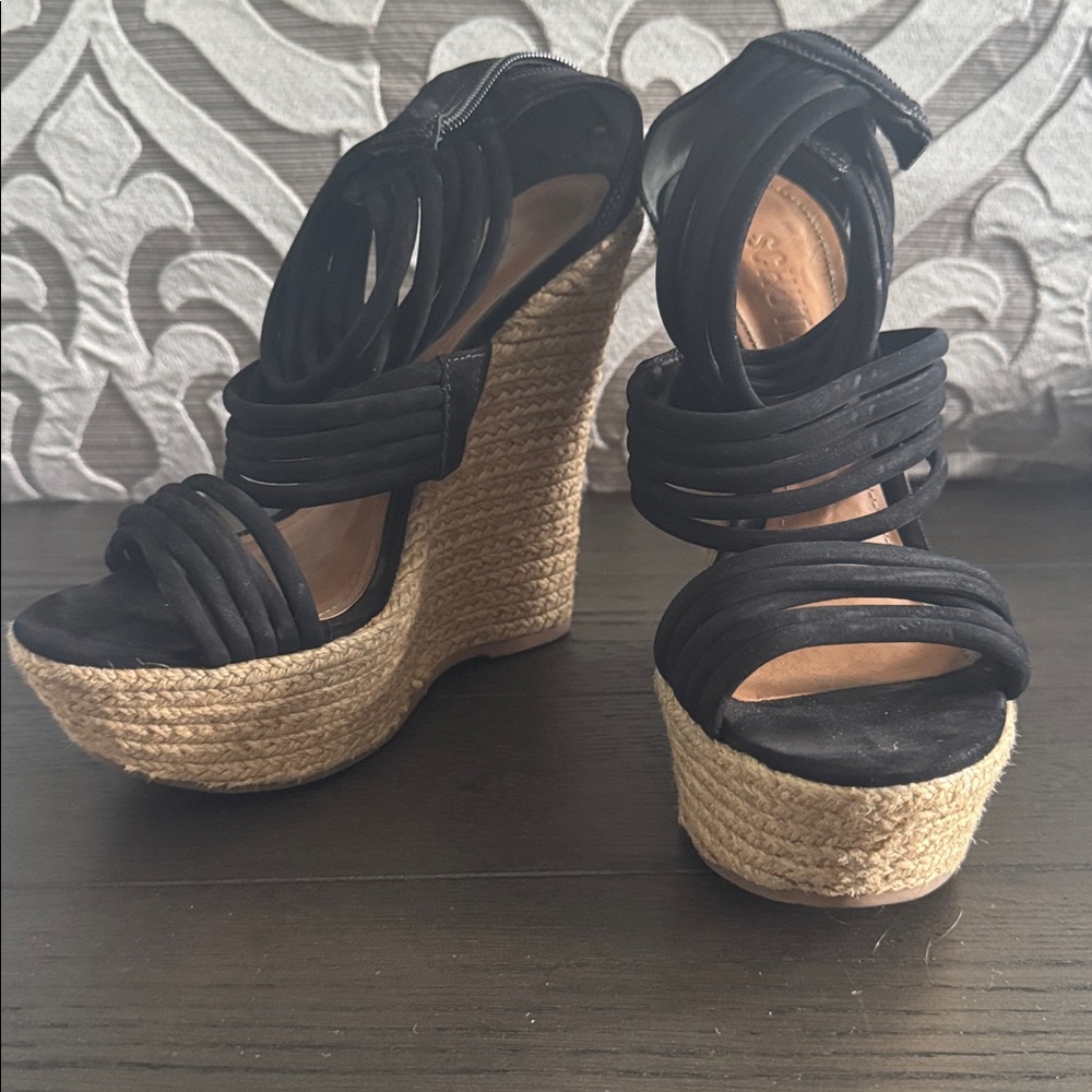 (Like New) SCHUTZ - Black Strappy Espadrille Wedge Sandals